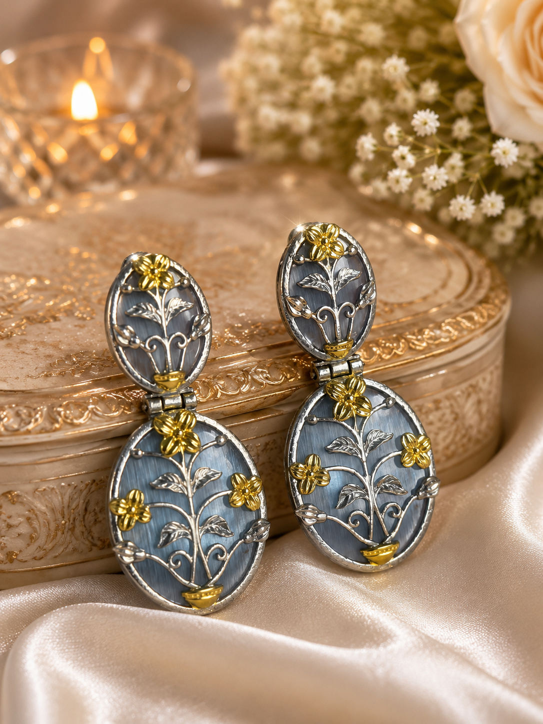 Gulnaar-e-Meenakari Floral Drop Kashmiri Earrings for women