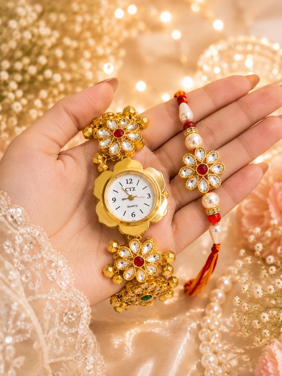 Stile Sovrano Pushpanjali Rakhi Watch Combo for Brother | Floral Petal Dial Bracelet Watch with Matching Rakhi | Rakhi Utsav Collection