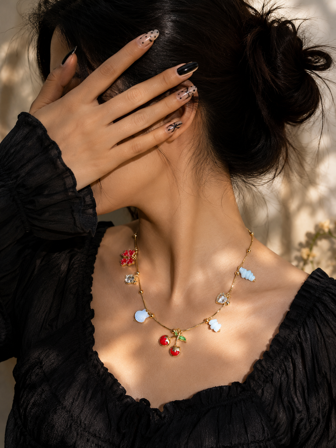 Gold Cherry & Heart Multi-Charm Pendant Necklace – Stile Sovrano