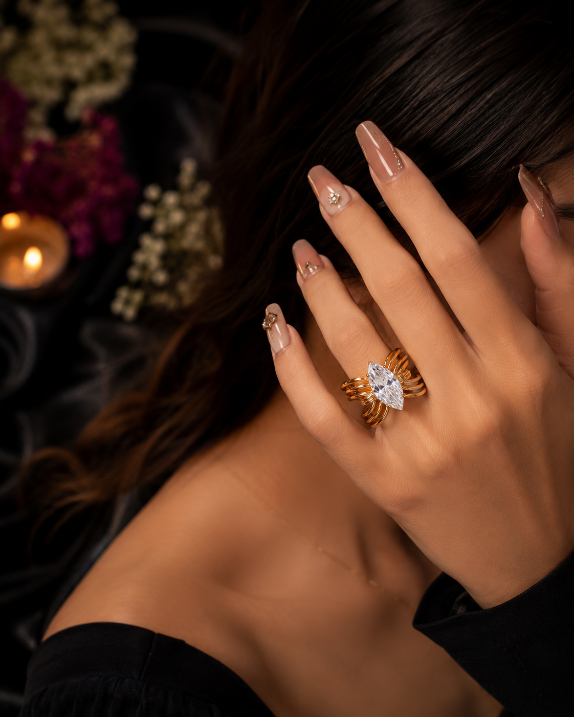 Marquise Cut Gemstone Statement Ring Gold Tone – Stile Sovrano