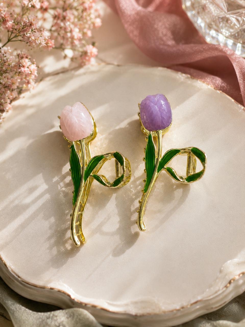 Stile Sovrano Tulipa Royale Tulip Hair Clutcher for Women | Luxury Gold-Tone Floral Claw Clip | Premium Designer Hair Accessory