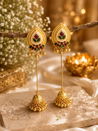 Stile Sovrano Gulnaar-e-Kashmir Long Jhumka Earrings for Women | Heritage Kashmiri Gold Statement Earrings