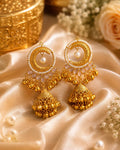 Stile Sovrano Chand-e-Kashmir Crescent Jhumka Earrings for Women | Heritage Gold Pearl Jhumkas