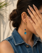 Aqua Blue Pink Multi-Stone Crescent Dangle Earrings – Stile Sovrano
