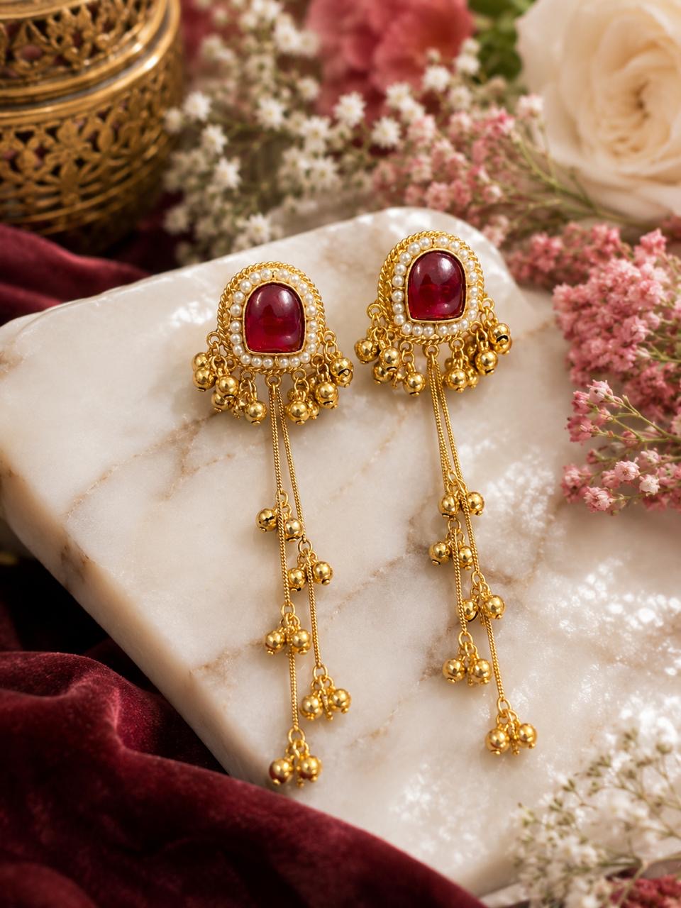 Stile Sovrano Noor-e-Kashmir Pearl Tassel Earrings for Women | Heritage Gold Statement Earrings