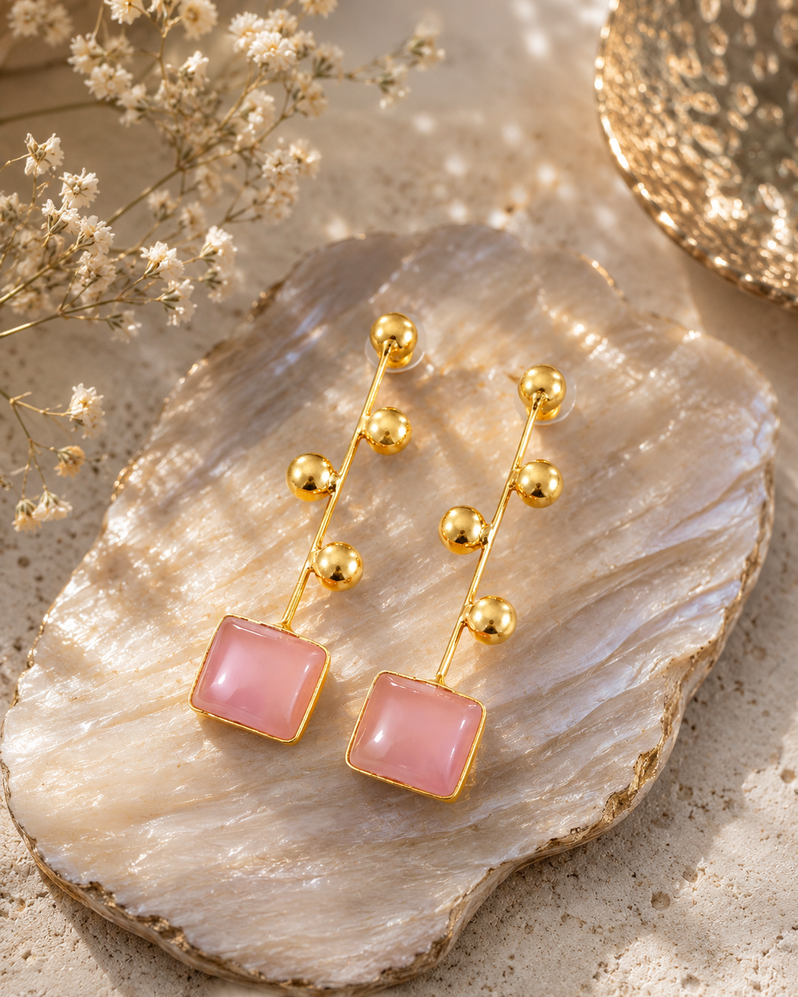 Blush Pink Rectangular Stone Drop Earrings – Stile Sovrano