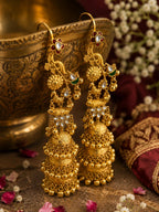 Stile Sovrano Gulnaar-e-Kashmir Handcrafted Long Jhumka Earrings for Women | Antique Gold Ethnic Statement Earrings