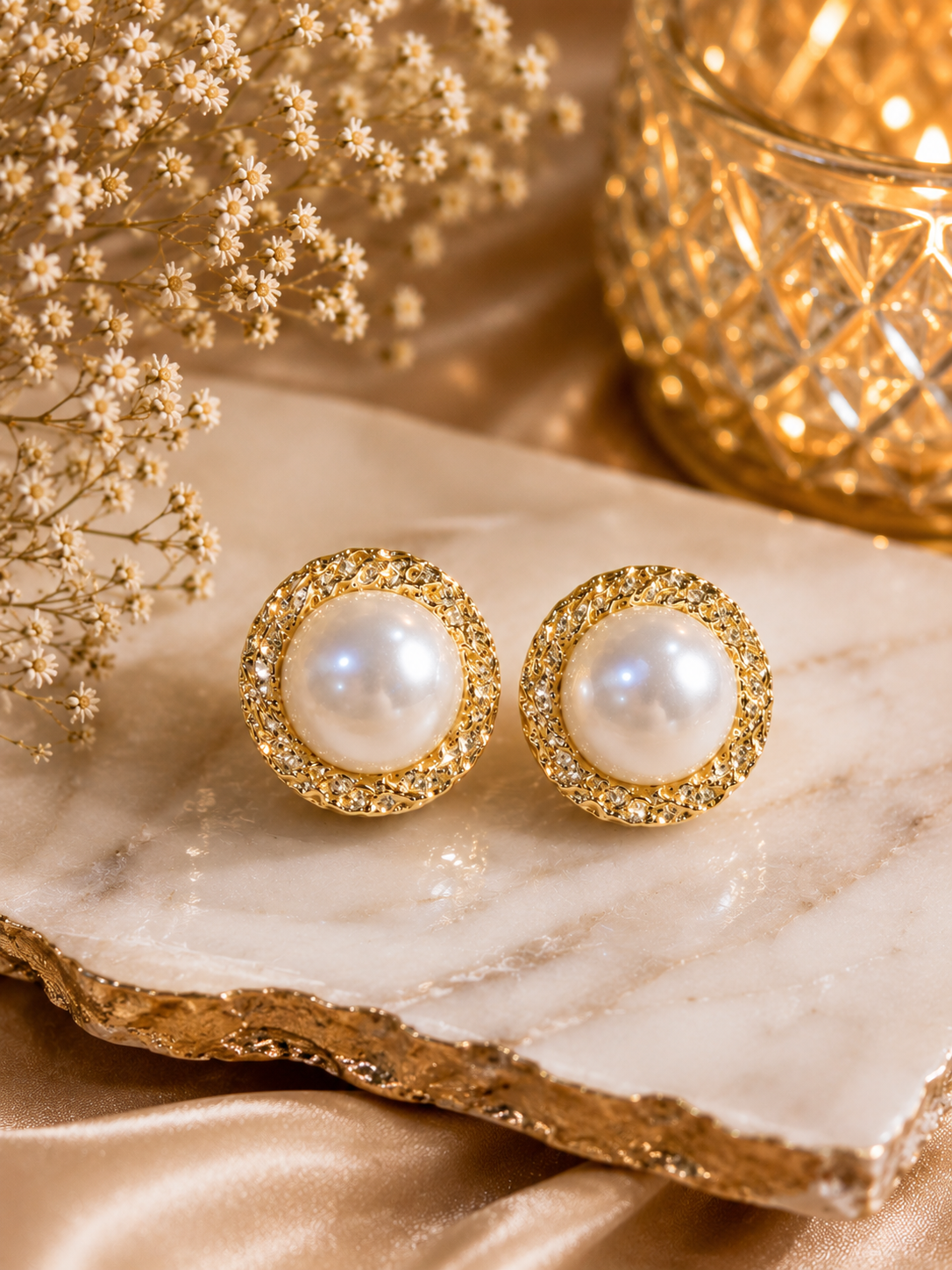 Freshwater Pearl Stud Earrings Gold Halo – Stile Sovrano