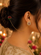 Padma Vriksha Collection – Gold-Finished Lotus Chain Statement Earrings with Meenakari Accents