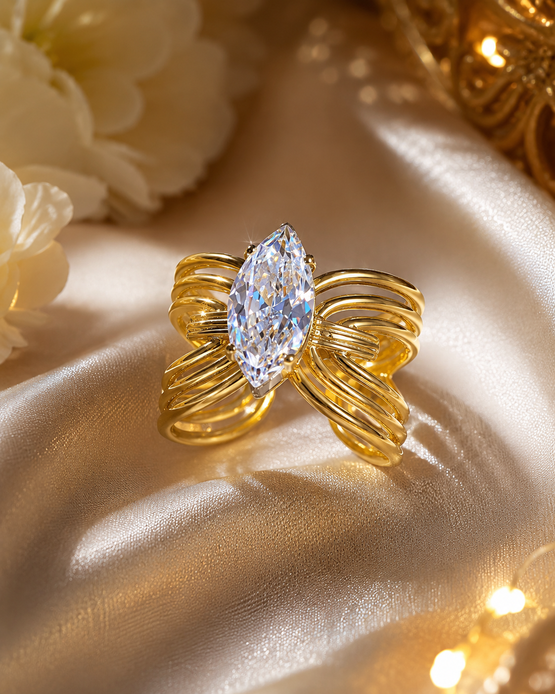 Marquise Cut Gemstone Statement Ring Gold Tone – Stile Sovrano