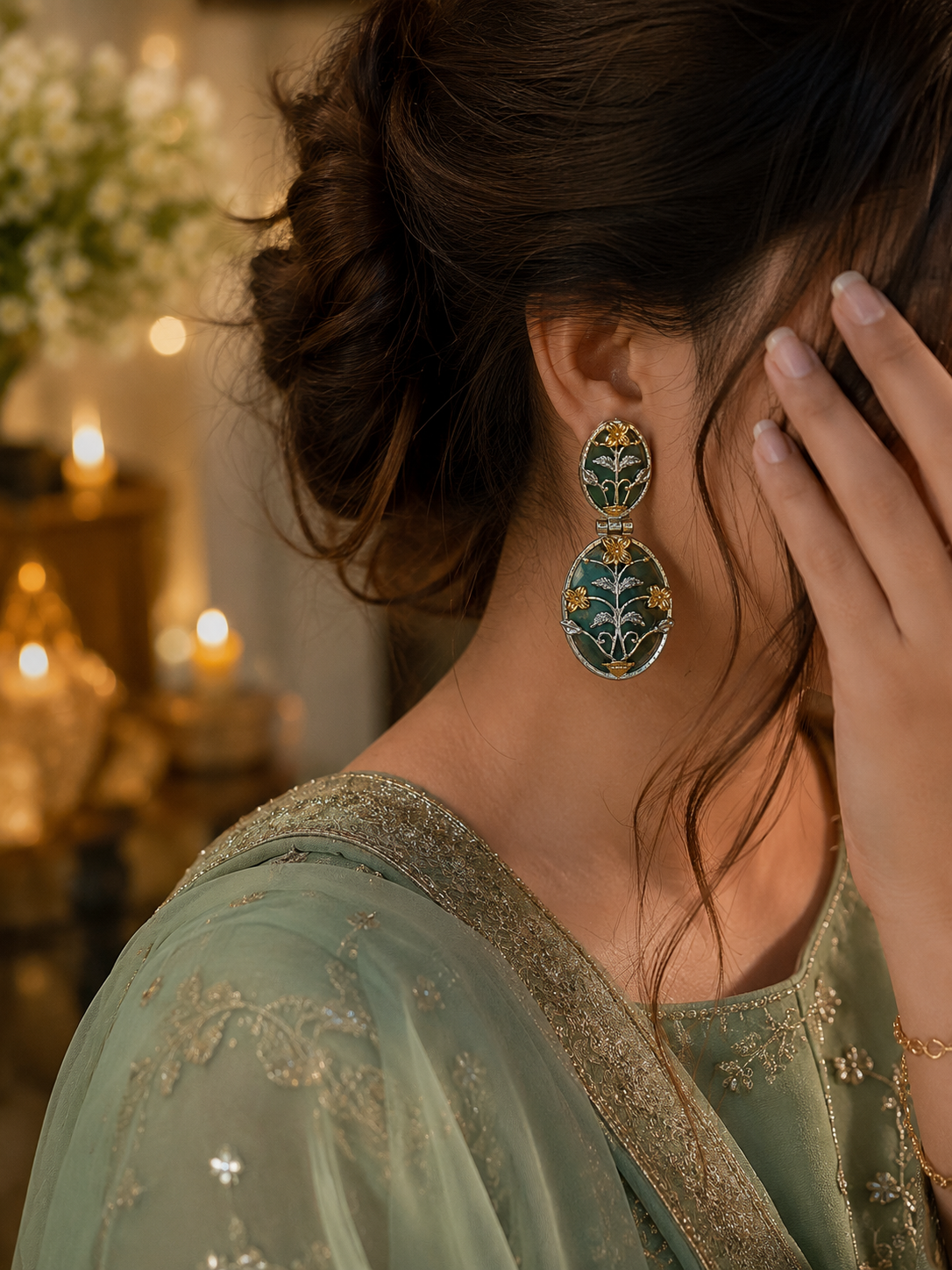 Gulnaar-e-Meenakari Floral Drop Kashmiri Earrings for women