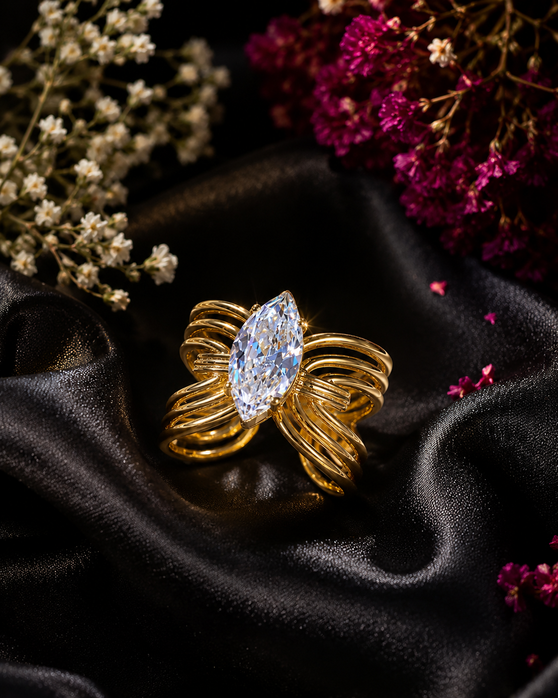 Marquise Cut Gemstone Statement Ring Gold Tone – Stile Sovrano