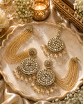 Stile Sovrano Noor-e-Zar Detachable Shoulder Duster Earrings with Maang Tikka for Women | Gold-Plated Crystal Bridal Statement Jewellery Set