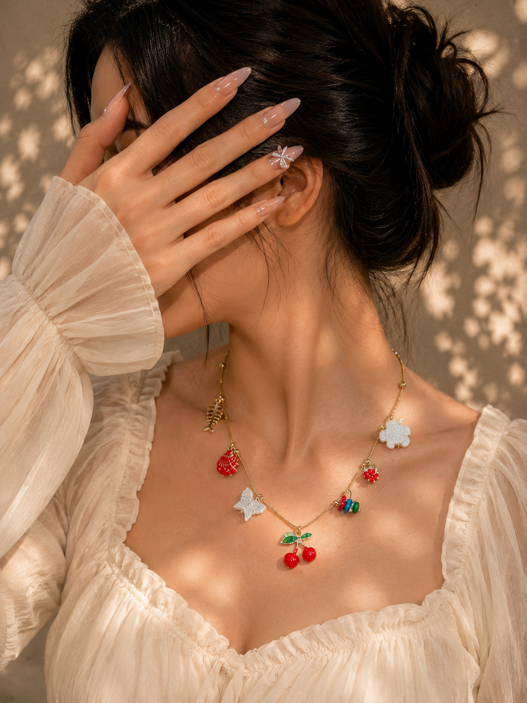 Gold Fruit & Butterfly Multi-Charm Pendant Necklace – Stile Sovrano