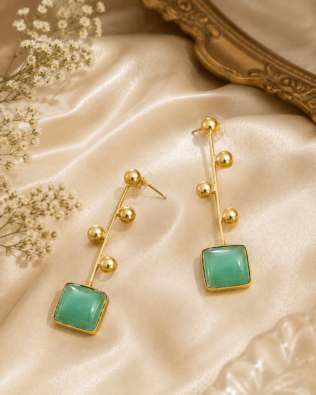 Blush Pink Rectangular Stone Drop Earrings – Stile Sovrano