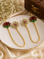Padma Vriksha Collection – Gold-Finished Lotus Chain Statement Earrings with Meenakari Accents