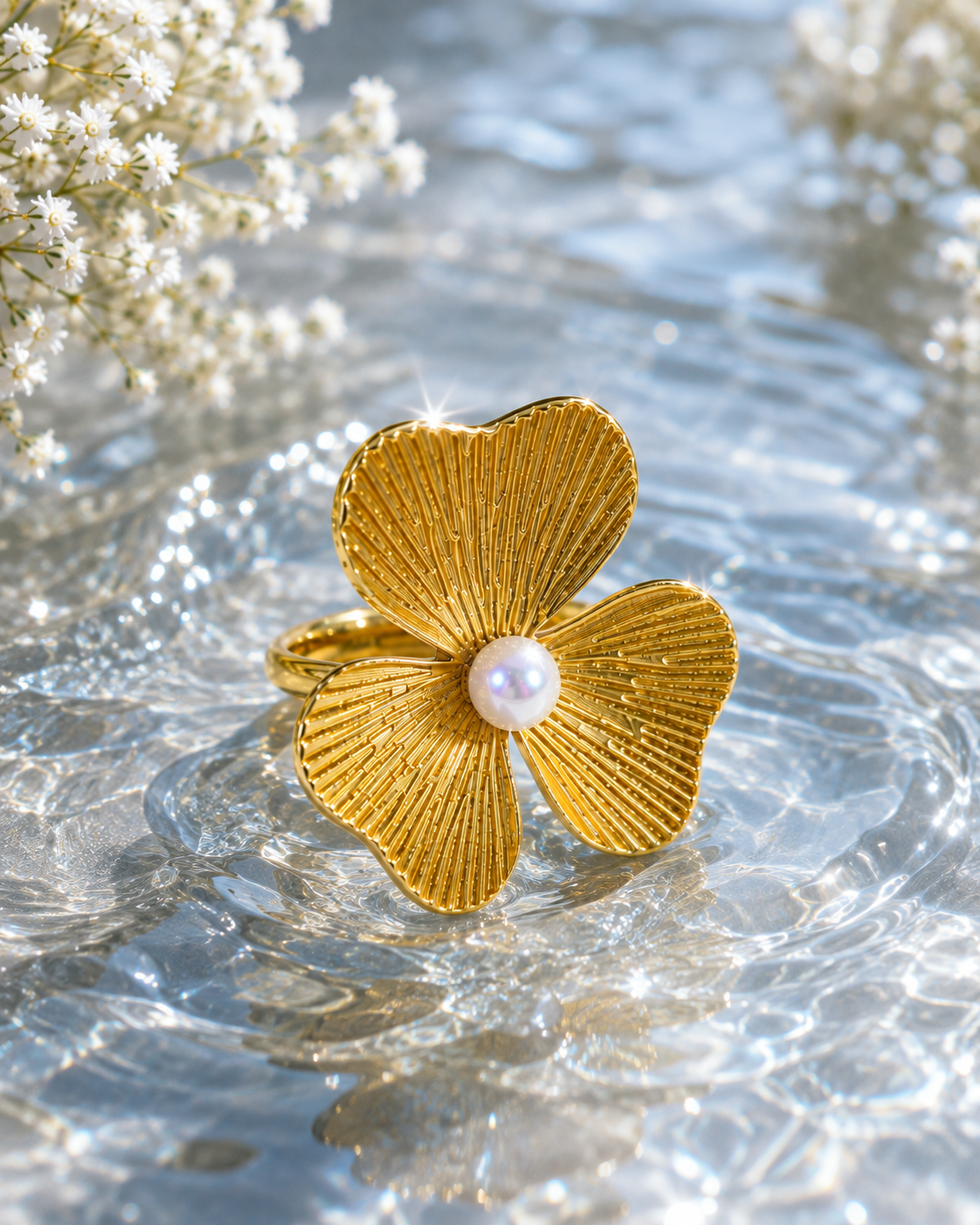 Gold Poppy Flower Pearl Statement Ring – Stile Sovrano