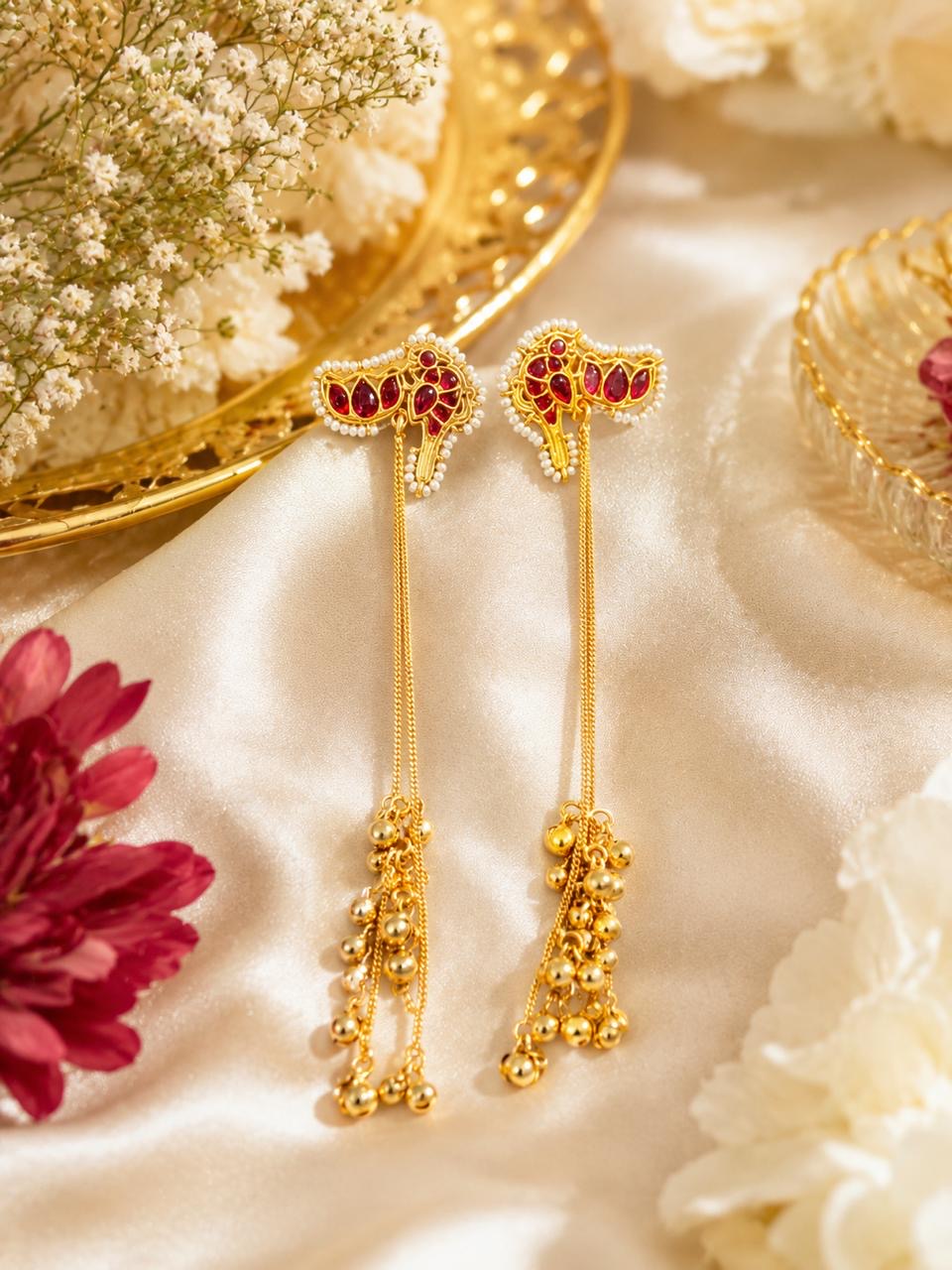Stile Sovrano Lalima-e-Kashmir Long Tassel Earrings for Women | Kashmiri Gold Statement Earrings