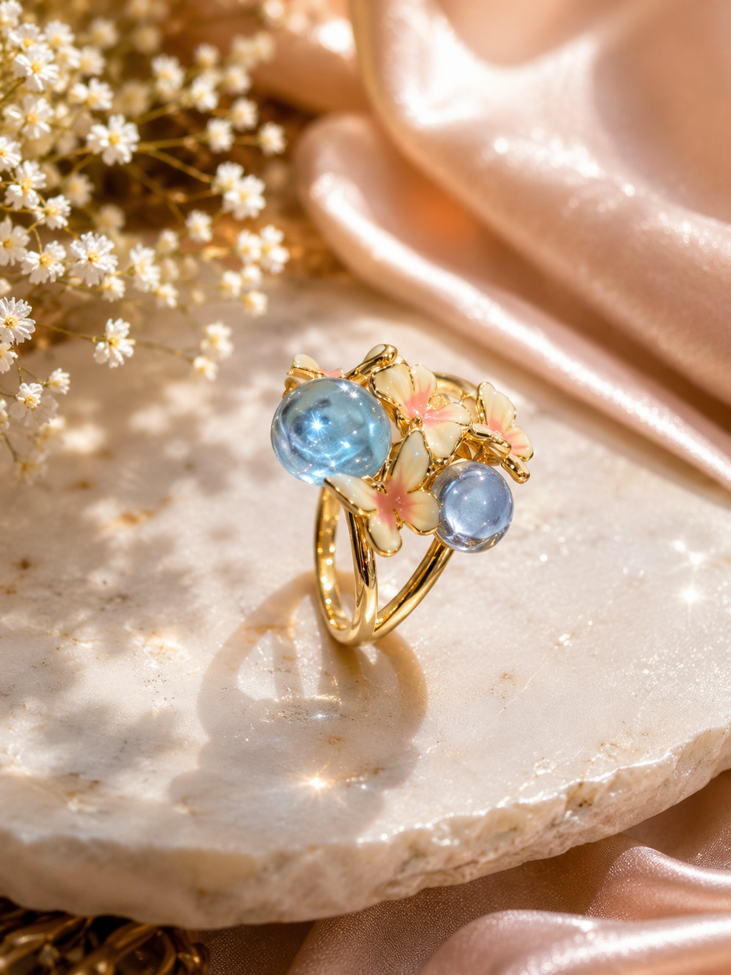 Butterfly & Gemstone Cluster Statement Ring Gold Tone – Stile Sovrano