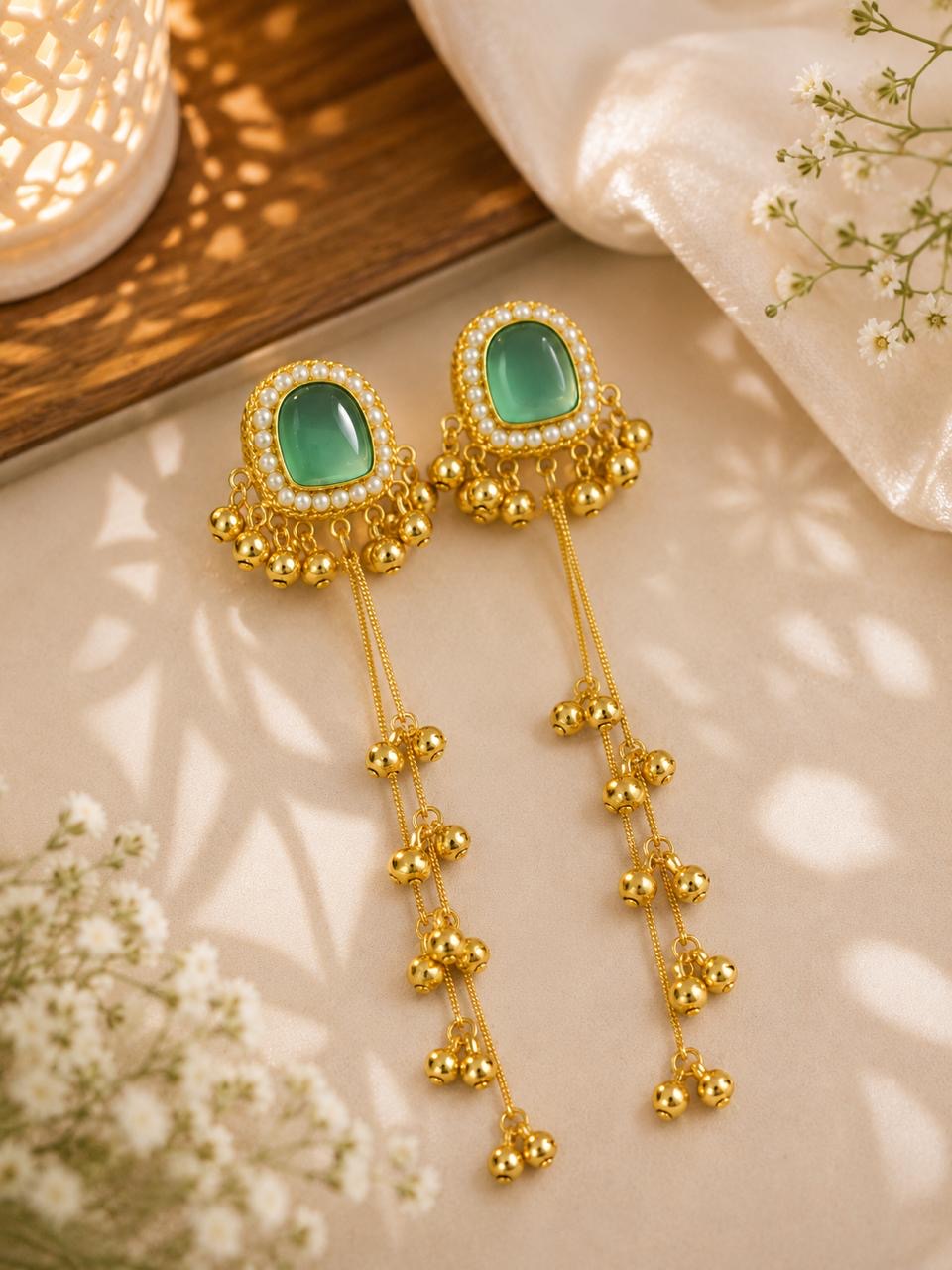 Stile Sovrano Noor-e-Kashmir Pearl Tassel Earrings for Women | Heritage Gold Statement Earrings