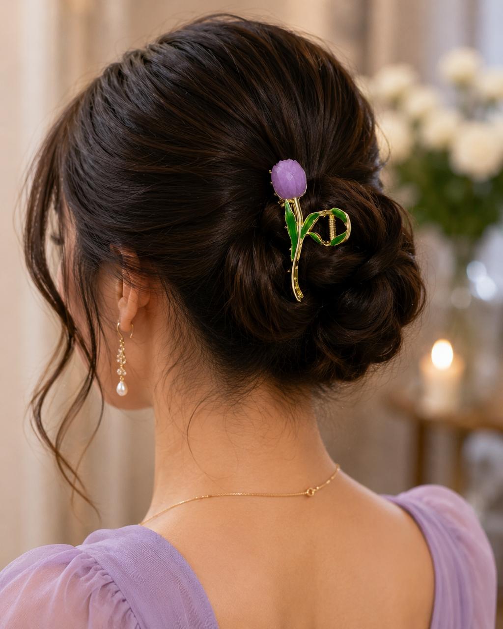 Stile Sovrano Tulipa Royale Tulip Hair Clutcher for Women | Luxury Gold-Tone Floral Claw Clip | Premium Designer Hair Accessory