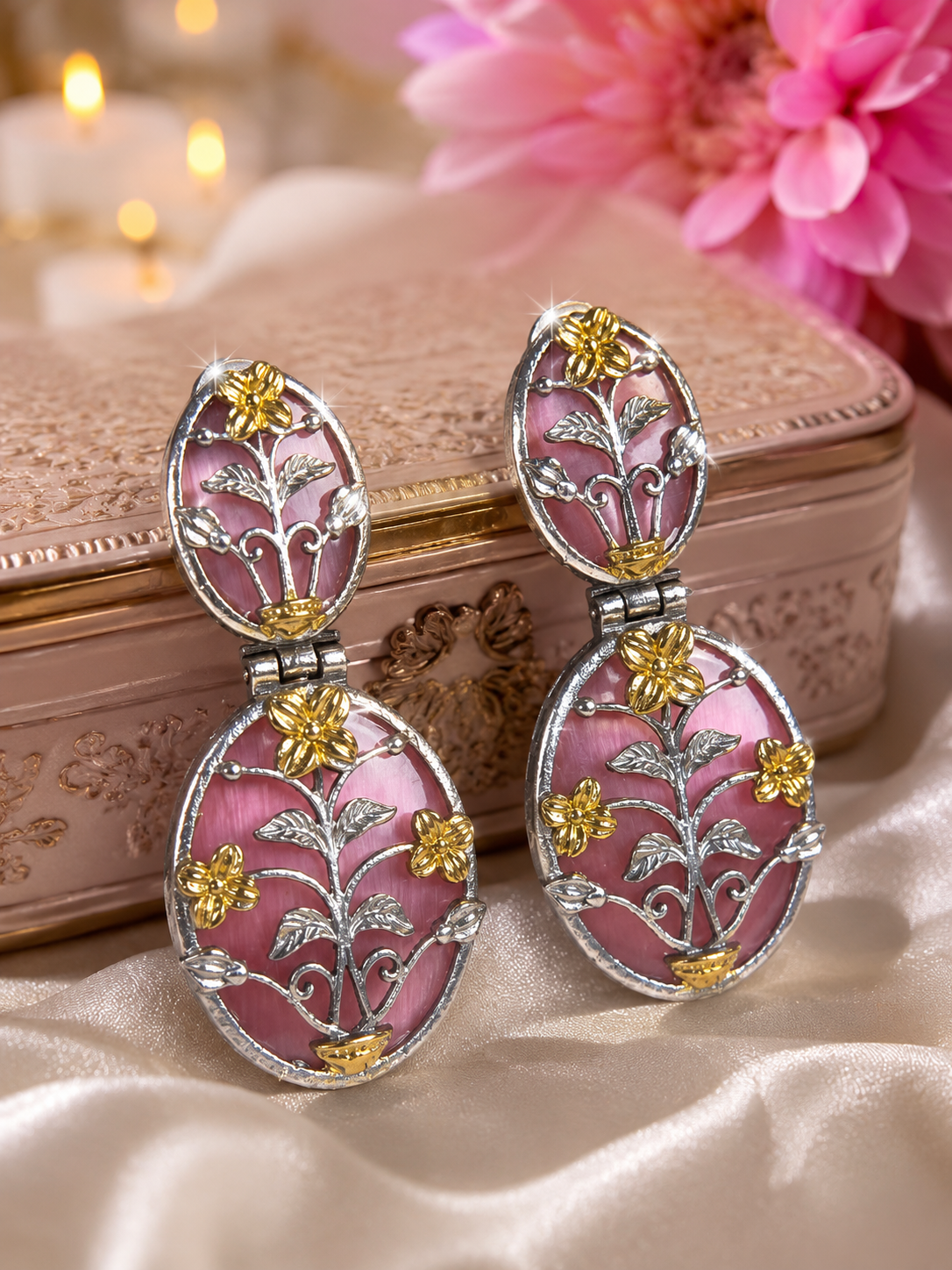 Gulnaar-e-Meenakari Floral Drop Kashmiri Earrings for women