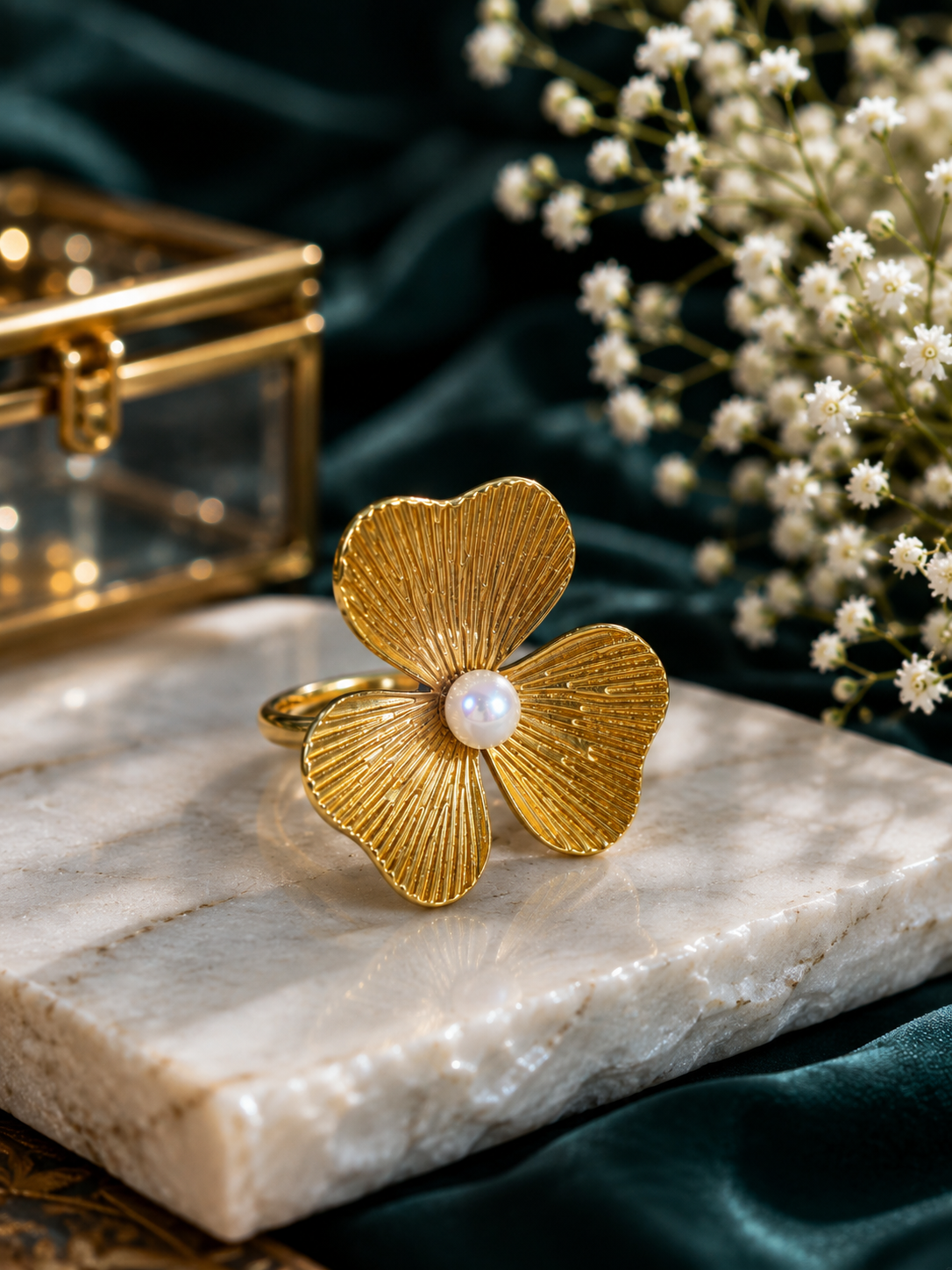Gold Poppy Flower Pearl Statement Ring – Stile Sovrano