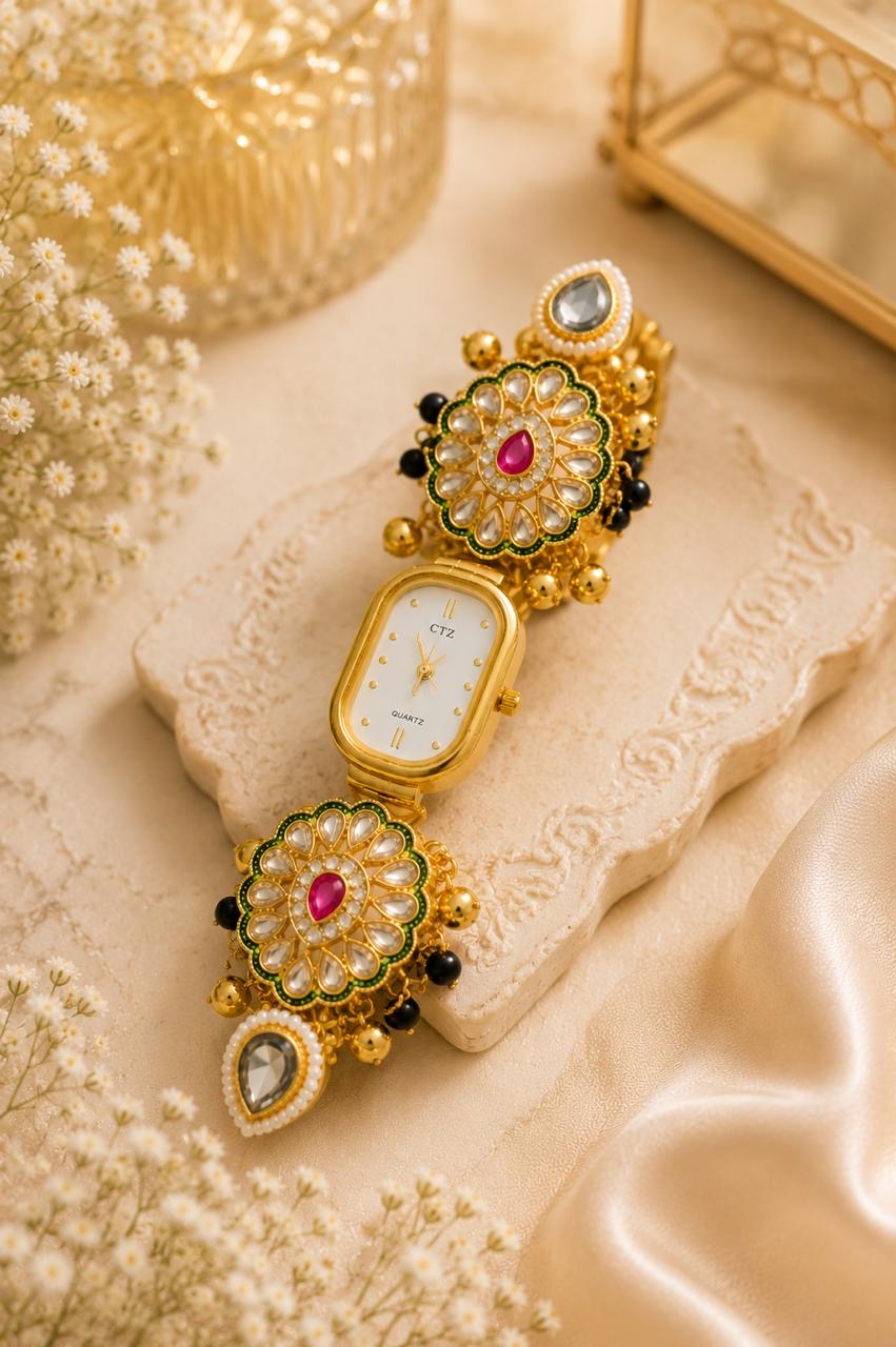 Stile Sovrano Raksha Bandhan Heritage Bracelet Watch for Brother | Kundan Rakhi Watch | Rakhi Utsav Collection