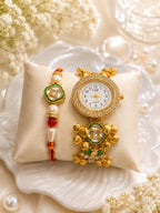 Stile Sovrano Hari Shagun Bhai Bhabhi Rakhi Watch Combo | Green Heritage Bracelet Watch with Matching Rakhi | Rakhi Utsav Collection