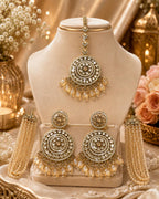 Stile Sovrano Noor-e-Zar Detachable Shoulder Duster Earrings with Maang Tikka for Women | Gold-Plated Crystal Bridal Statement Jewellery Set