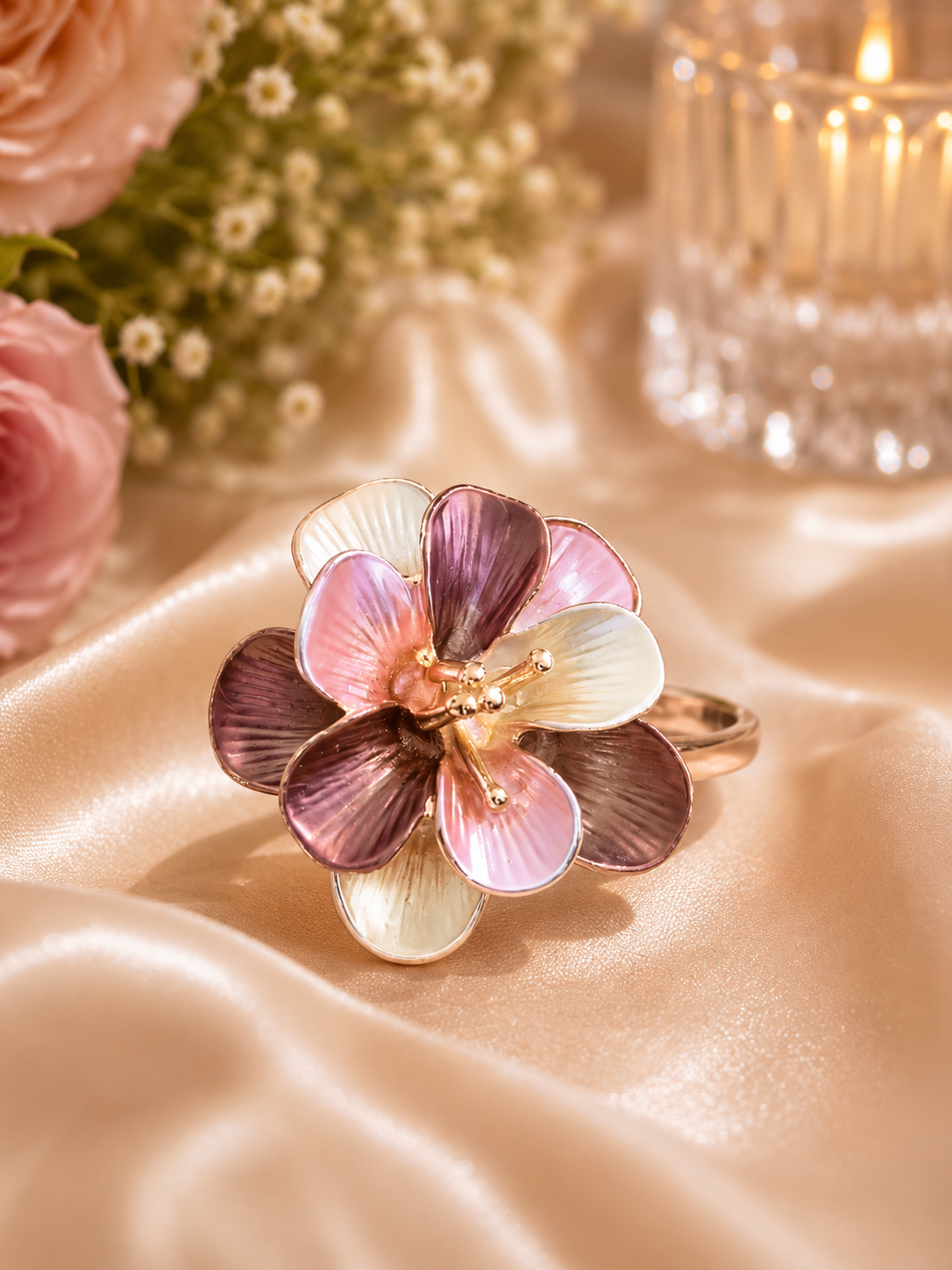 Floral Mother of Pearl Bracelet & Ring Stacking Set – Stile Sovrano