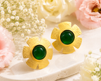 Gold Floral Cabochon Stud Earrings Red Green Blue Black – Stile Sovrano