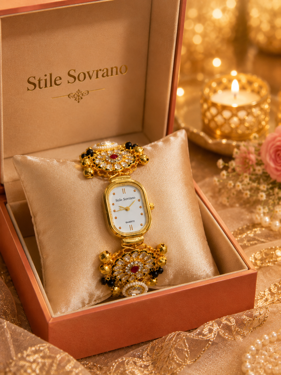 Stile Sovrano Raksha Bandhan Heritage Bracelet Watch for Brother | Kundan Rakhi Watch | Rakhi Utsav Collection