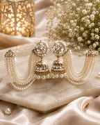 Stile Sovrano Zeenat Pearl Detachable Shoulder Duster Jhumka Earrings for Women | Gold-Plated Kundan-Inspired Bridal Statement Earrings