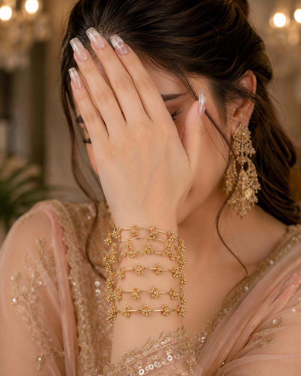 Stile Sovrano Noor-e-Zareen Gold Charm Bangle Set for Women | Adjustable Ethnic Kada Bangles | pack of 8