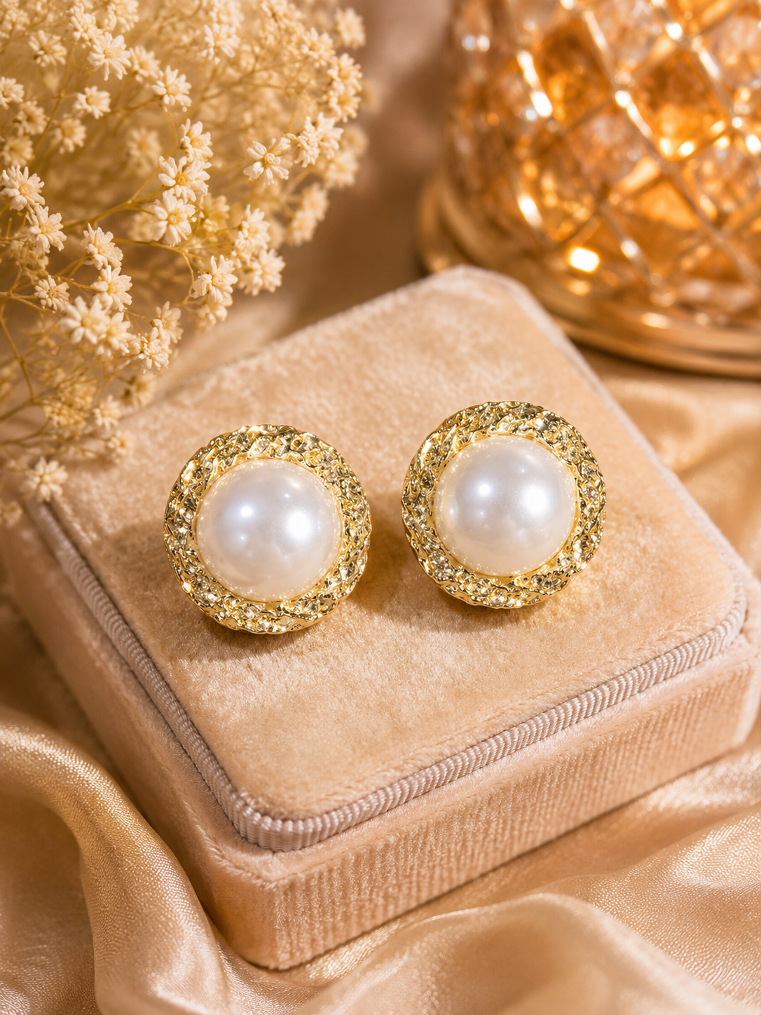 Freshwater Pearl Stud Earrings Gold Halo – Stile Sovrano