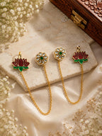 Padma Vriksha Collection – Gold-Finished Lotus Chain Statement Earrings with Meenakari Accents