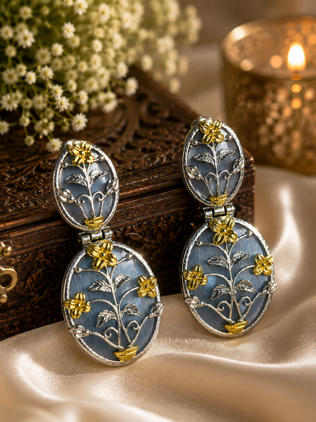 Gulnaar-e-Meenakari Floral Drop Kashmiri Earrings for women