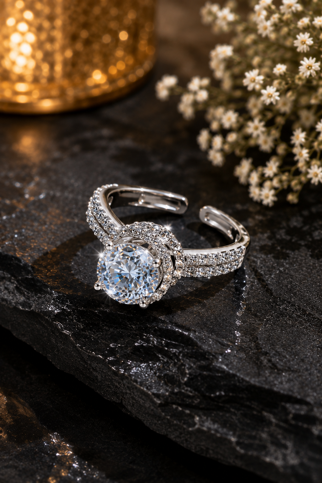Round Cut Crystal Solitaire Statement Ring Silver Tone – Stile Sovrano