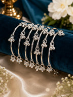 Stile Sovrano Gulshan-e-Kashmir Traditional Silver-Toned Ghungroo Bangles Set for Women | Kashmiri Ethnic Statement Bangles (Set of 8)