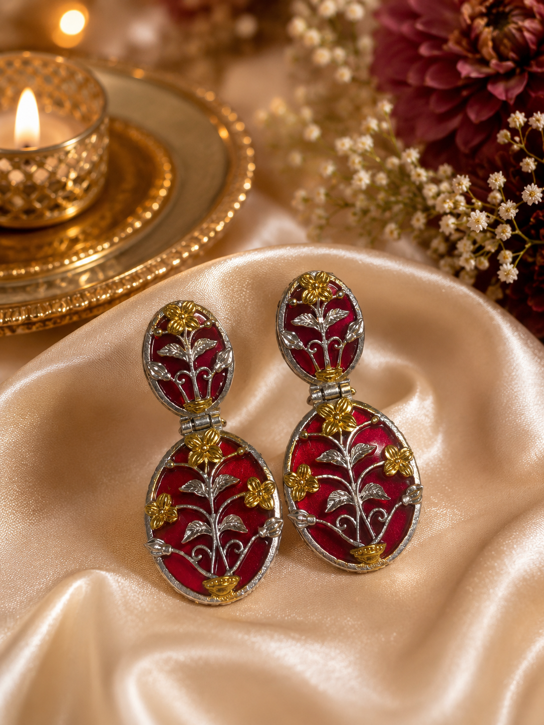 Gulnaar-e-Meenakari Floral Drop Kashmiri Earrings for women