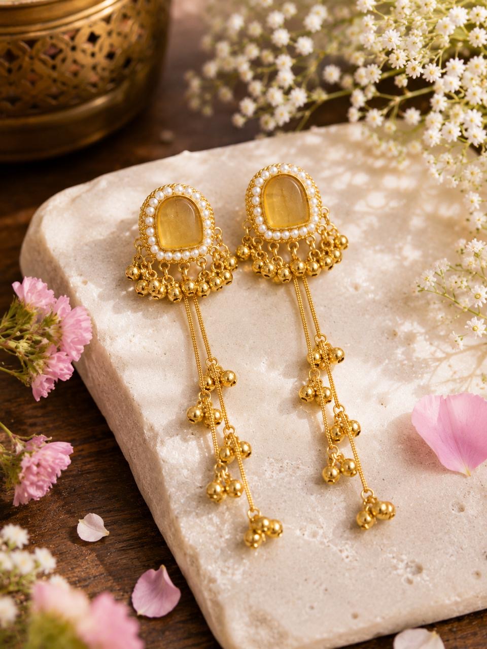 Stile Sovrano Noor-e-Kashmir Pearl Tassel Earrings for Women | Heritage Gold Statement Earrings