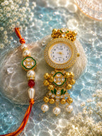 Stile Sovrano Hari Shagun Bhai Bhabhi Rakhi Watch Combo | Green Heritage Bracelet Watch with Matching Rakhi | Rakhi Utsav Collection
