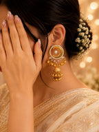Stile Sovrano Chand-e-Kashmir Crescent Jhumka Earrings for Women | Heritage Gold Pearl Jhumkas | Ruby Red & Blush Pink
