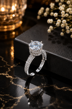 Round Cut Crystal Solitaire Statement Ring Silver Tone – Stile Sovrano