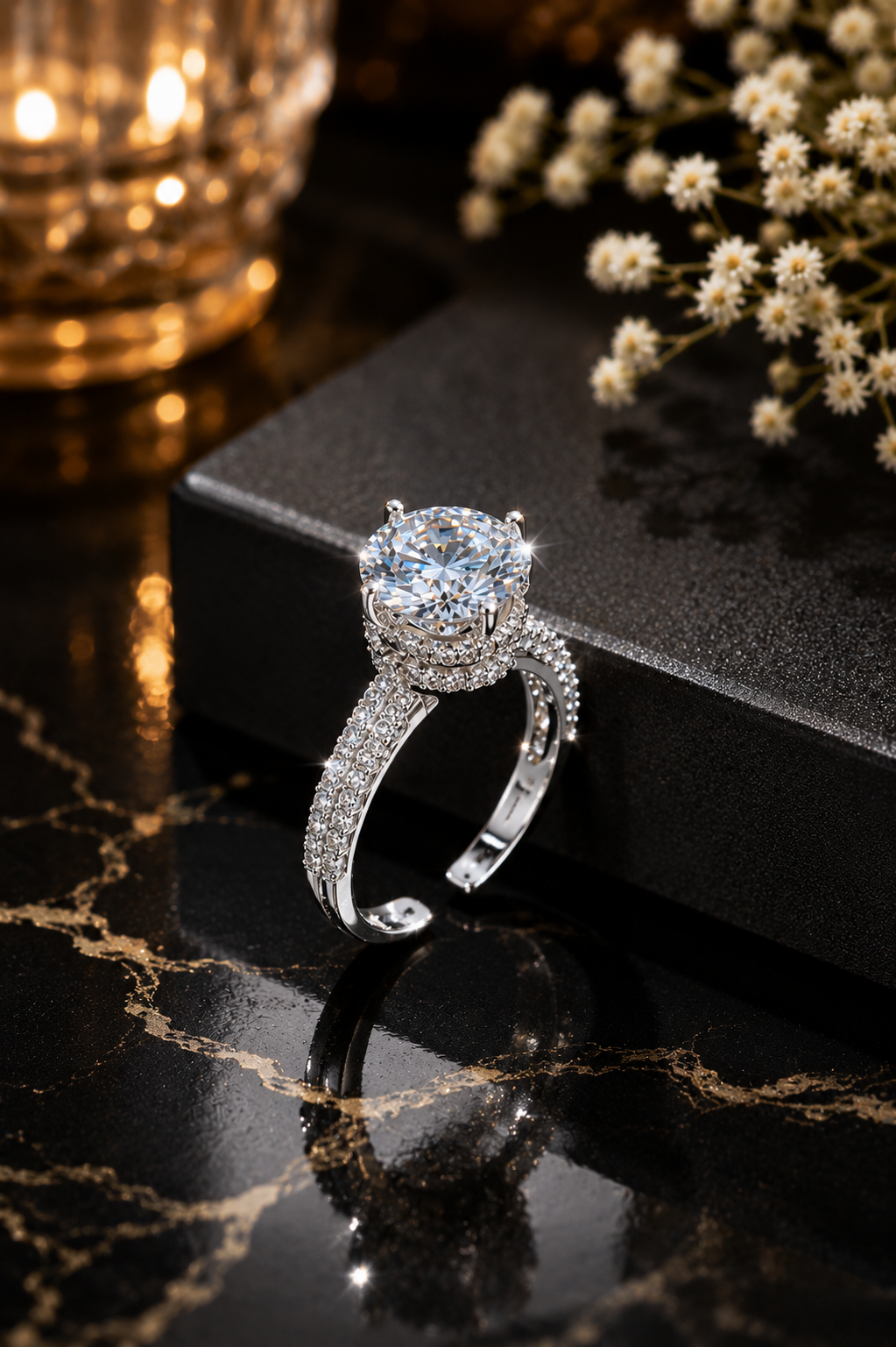 Round Cut Crystal Solitaire Statement Ring Silver Tone – Stile Sovrano