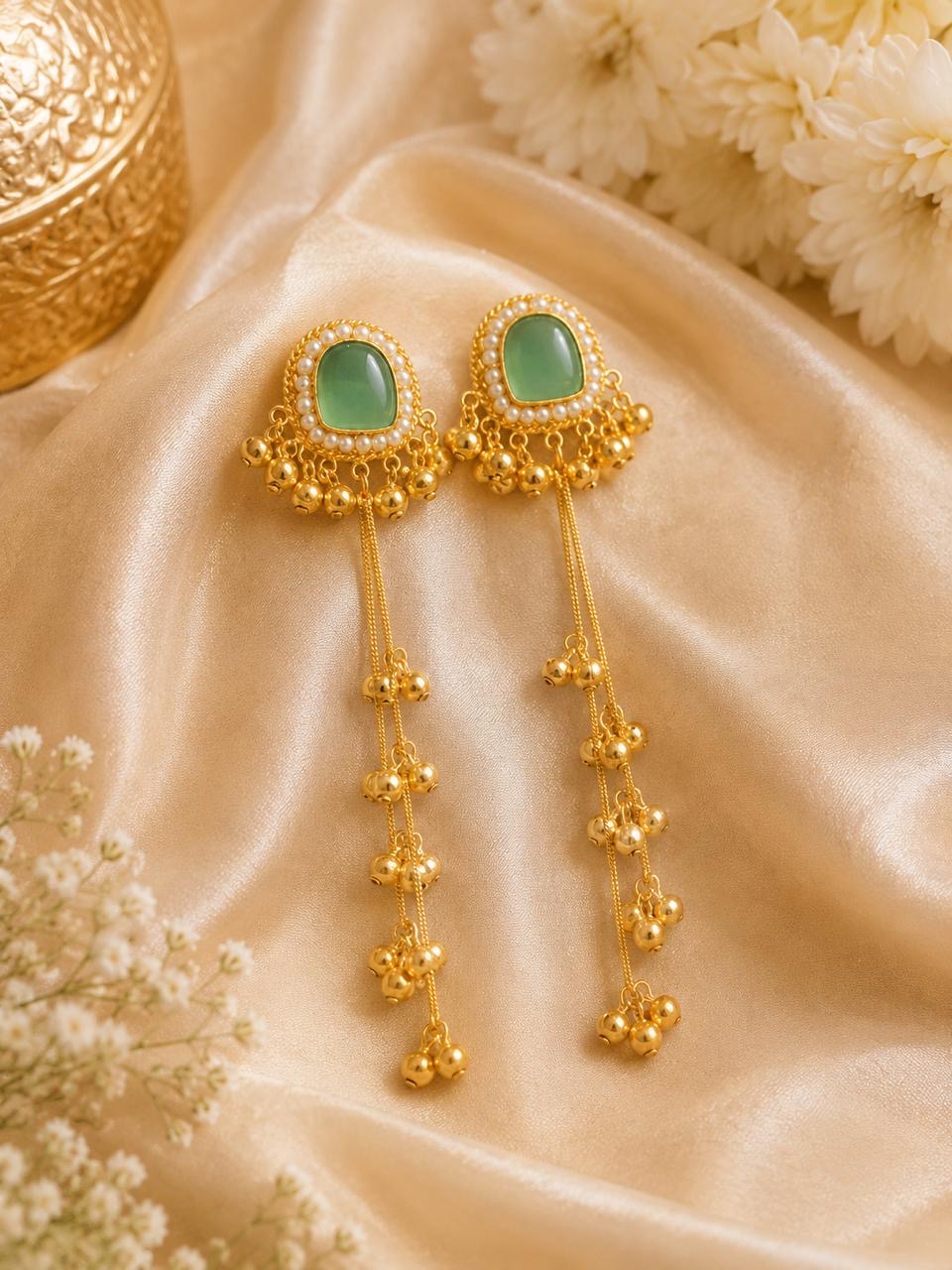 Stile Sovrano Noor-e-Kashmir Pearl Tassel Earrings for Women | Heritage Gold Statement Earrings