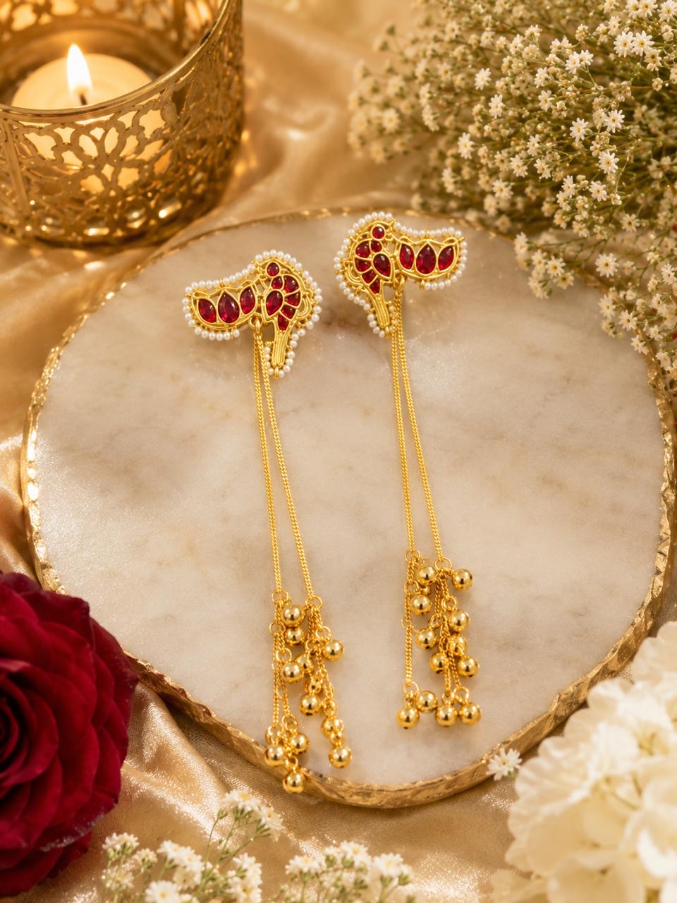 Stile Sovrano Lalima-e-Kashmir Long Tassel Earrings for Women | Kashmiri Gold Statement Earrings
