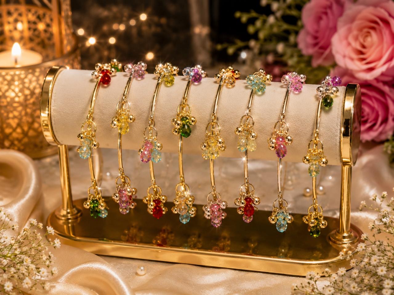 Stile Sovrano Rangrez Kashmiri Crystal Beaded Bangles Set for Women | Traditional Ethnic Bangles (Set of 8)