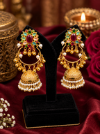 Rajkumari Meherang Viraasat – Pearl Jhumka Hoop Kashmiri Earrings with Multicolor Kundan Stones